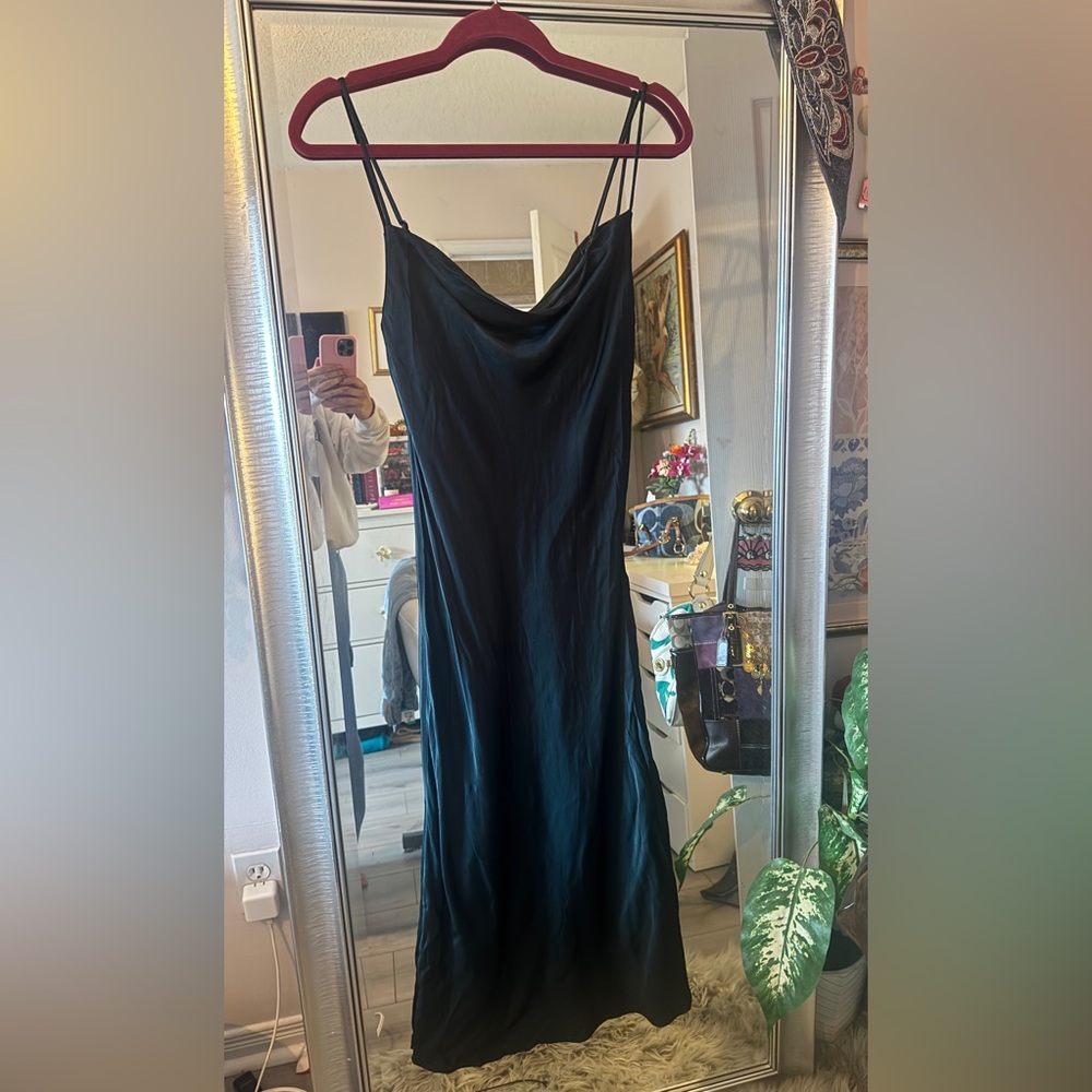 Zara Slip Cowl Neck Emerald Green Maxi Dress